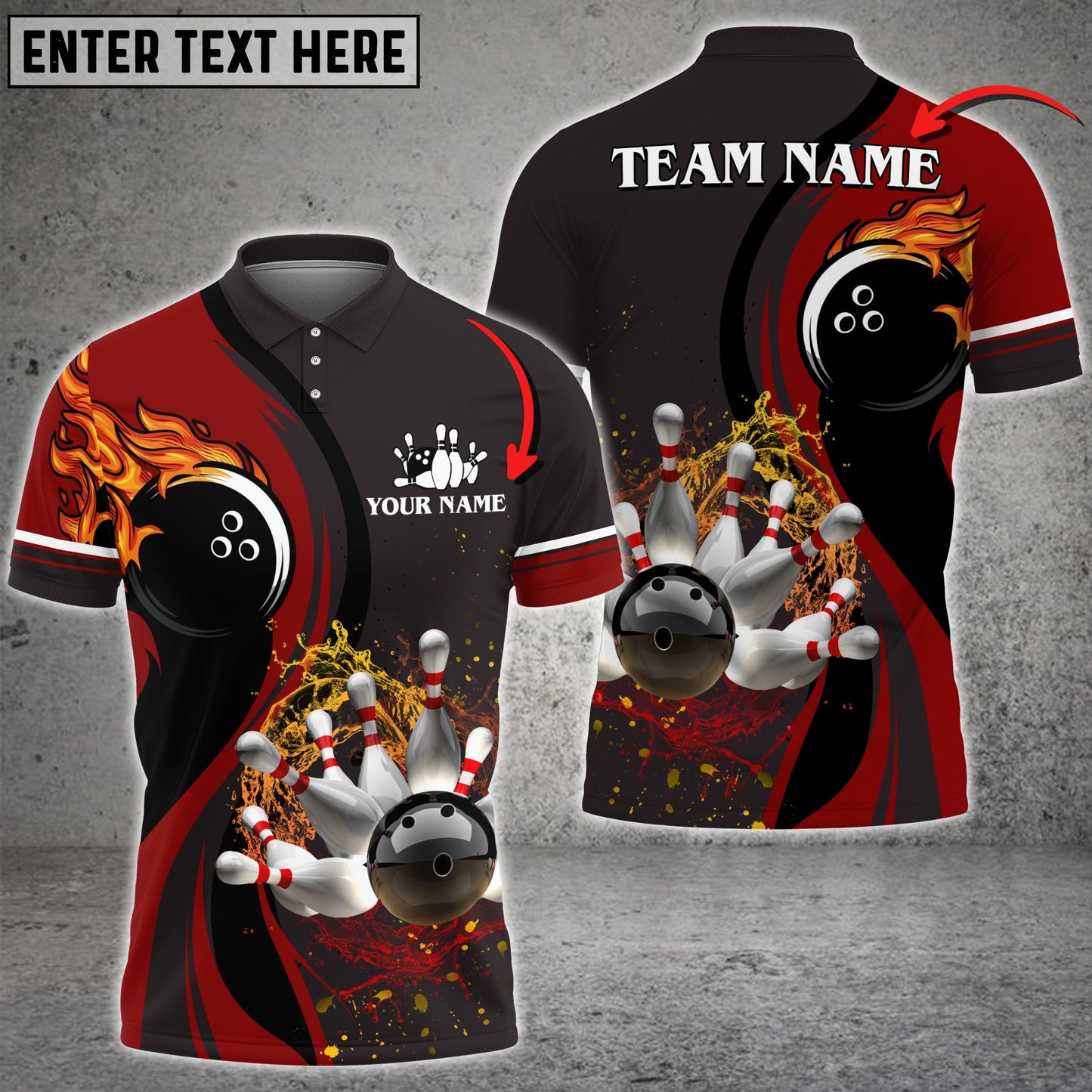 Customized Bowling Unisex Polo Shirt, Bowling And Pins Water Flow Multicolor Option Customized Name And Team Name For Bowling Team Polo Jerseys Shirts