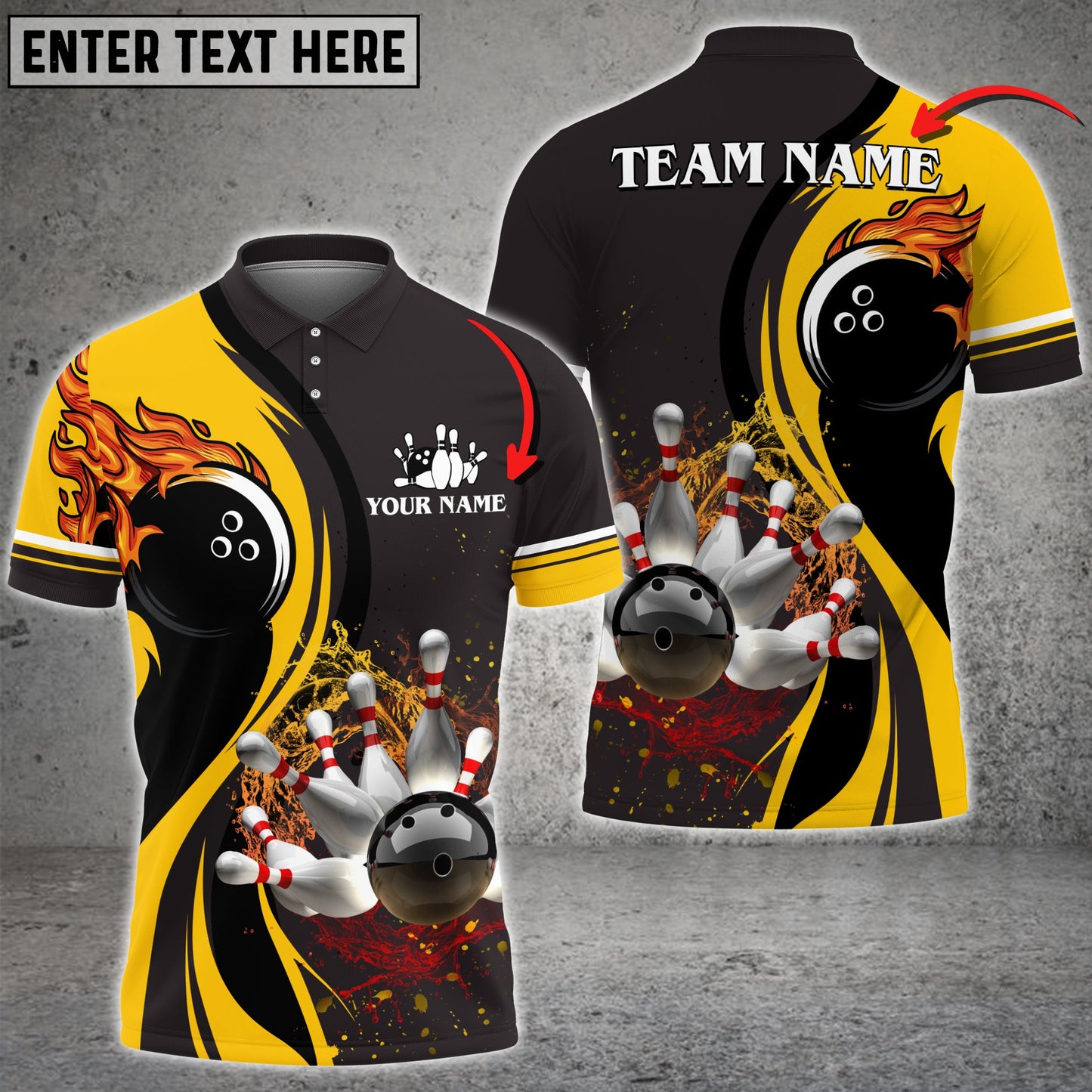 Customized Bowling Unisex Polo Shirt, Bowling And Pins Water Flow Multicolor Option Customized Name And Team Name For Bowling Team Polo Jerseys Shirts