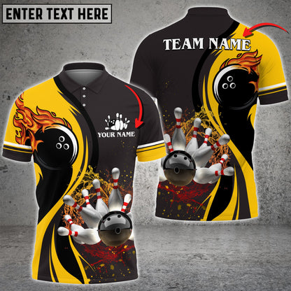 Customized Bowling Unisex Polo Shirt, Bowling And Pins Water Flow Multicolor Option Customized Name And Team Name For Bowling Team Polo Jerseys Shirts