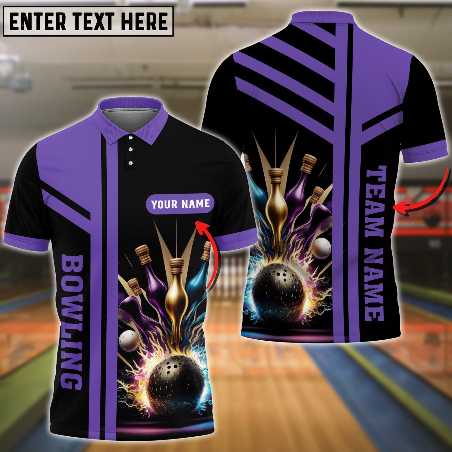 Customized Bowling Unisex Polo, Bowling And Pins Premium Professional Multicolor Option Customized Name And Team Zipper Polo Jerseys Shirts
