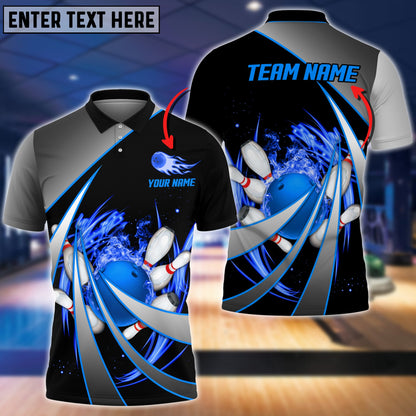 Customized Bowling Unisex Polo, Flame Bowling And Pins Tornado Pattern Multicolor Option Customized Name Zipper Polo Jerseys Shirts
