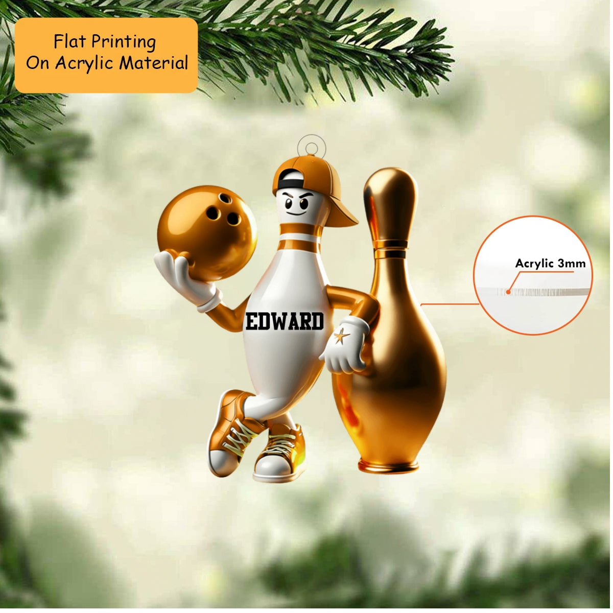 Personalized Christmas Bowling Ornament, Bowling Pin Plays Bowling Ball, Custom Ornament Christmas Gift, Keychain Bowling Christmas, Car Ornament Bowling Christmas