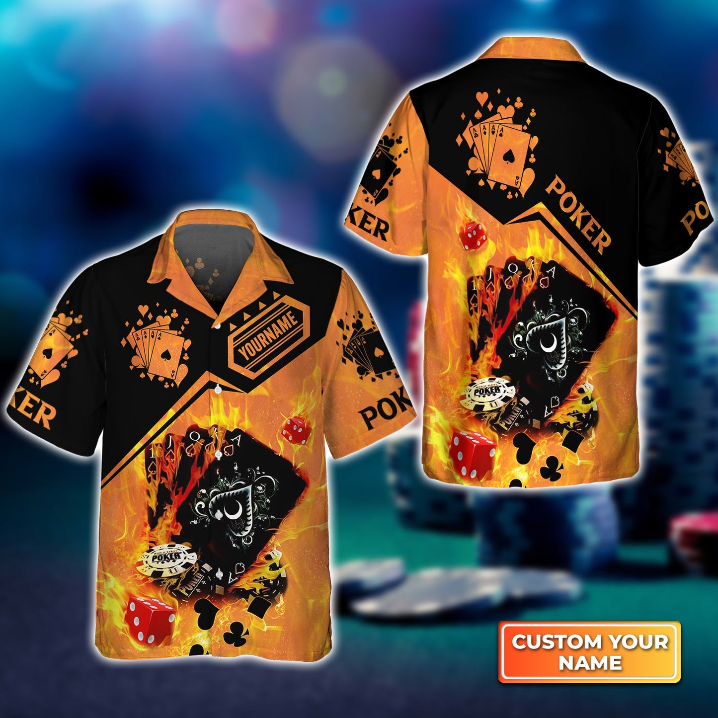 Customized Poker Polo Shirt, Poker Royal Flush On Fire Polo Shirts, Perfect Outfit For Poker Players