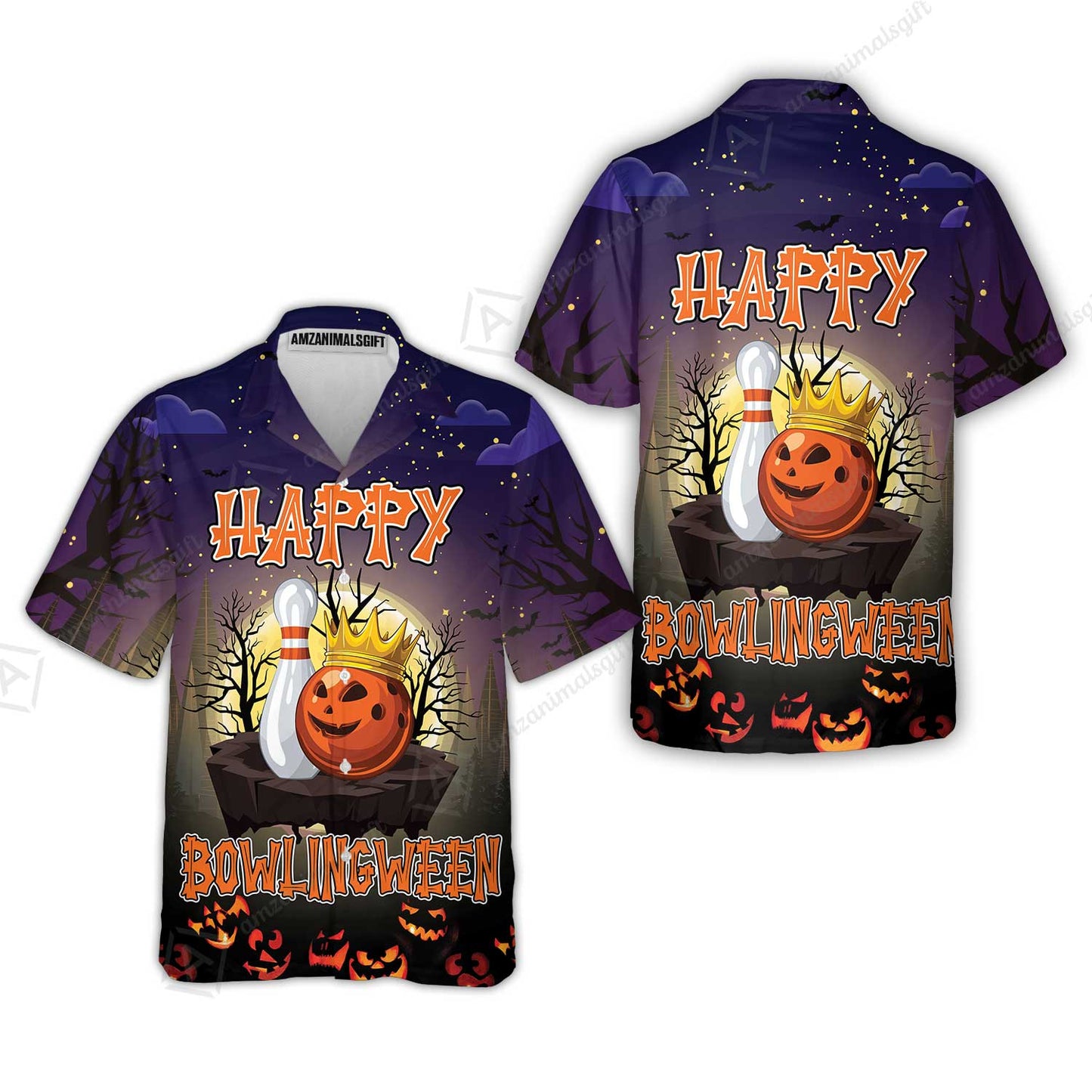 Bowling Hawaiian Shirt, Halloween Bowling Happy Bowlinween Aloha Hawaiian Shirts For Men and Women - Gift For Bowling Lovers, Friend, Family