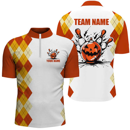 Halloween orange argyle pattern bowling pumpkins shirts , Custom  Team Polo Shirt, Bowling uniforms Personalized Name And Team Name
