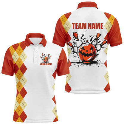 Halloween orange argyle pattern bowling pumpkins shirts , Custom  Team Polo Shirt, Bowling uniforms Personalized Name And Team Name