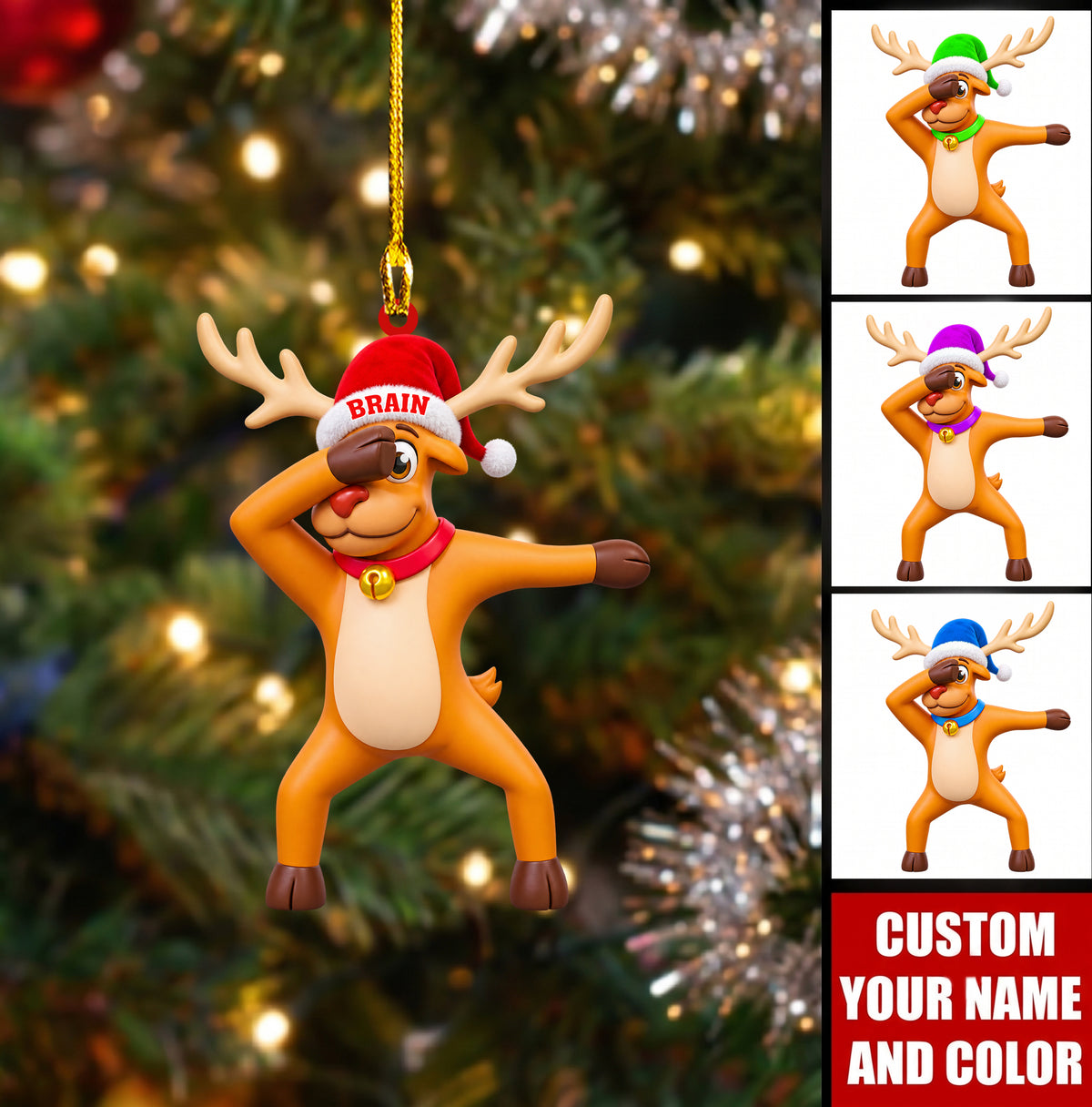 Personalized Dabbing Reindeer Christmas Ornament, Cool Reindeer Doing Dab Dance, Custom Ornament Christmas Gift, Keychain, Car Ornament 