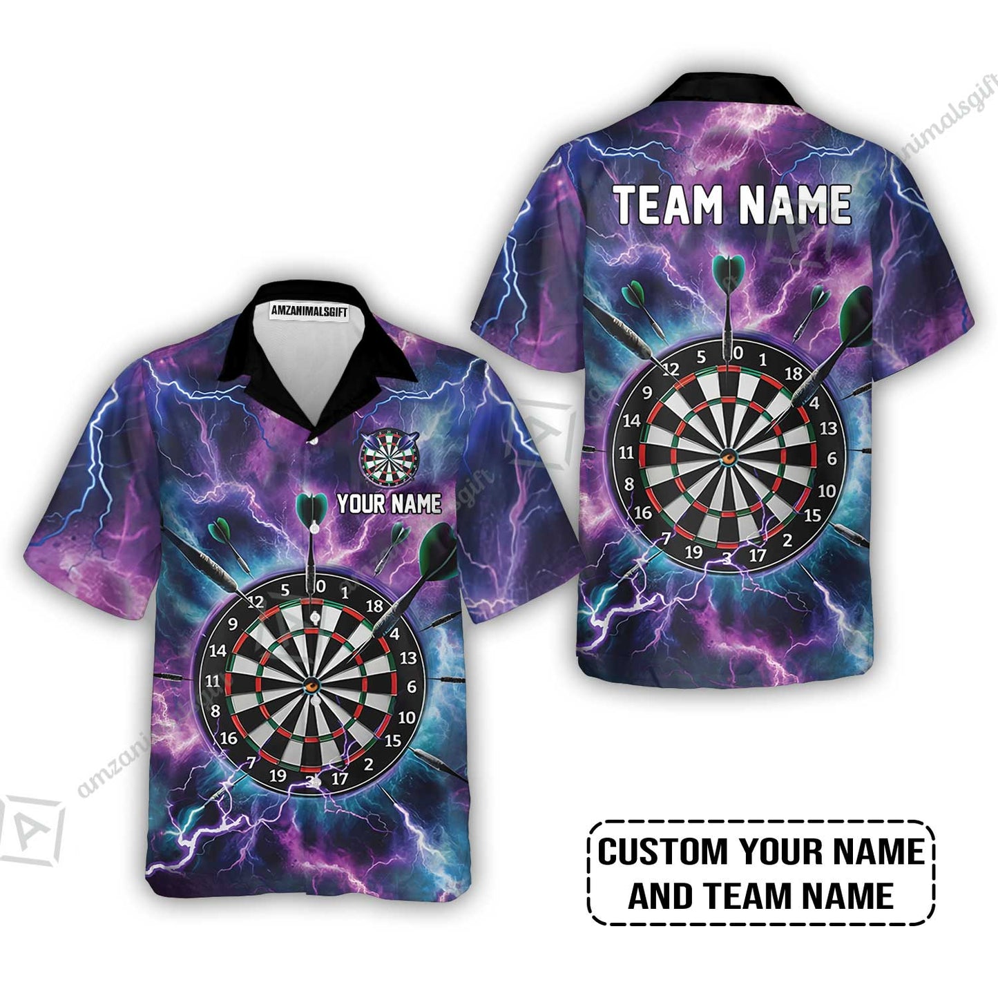 Personalized Darts Zip Polo Shirt - Custom Name & Team Name Purple Thunder Lightning Zip Polo Shirt