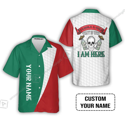 Custom Golf Men Polo Shirt - Golf Men Custom Name Polo Shirt, Tequila & Golf, Skull Golf Custom Polo Shirt - Perfect Polo Shirt For Men, Golfers