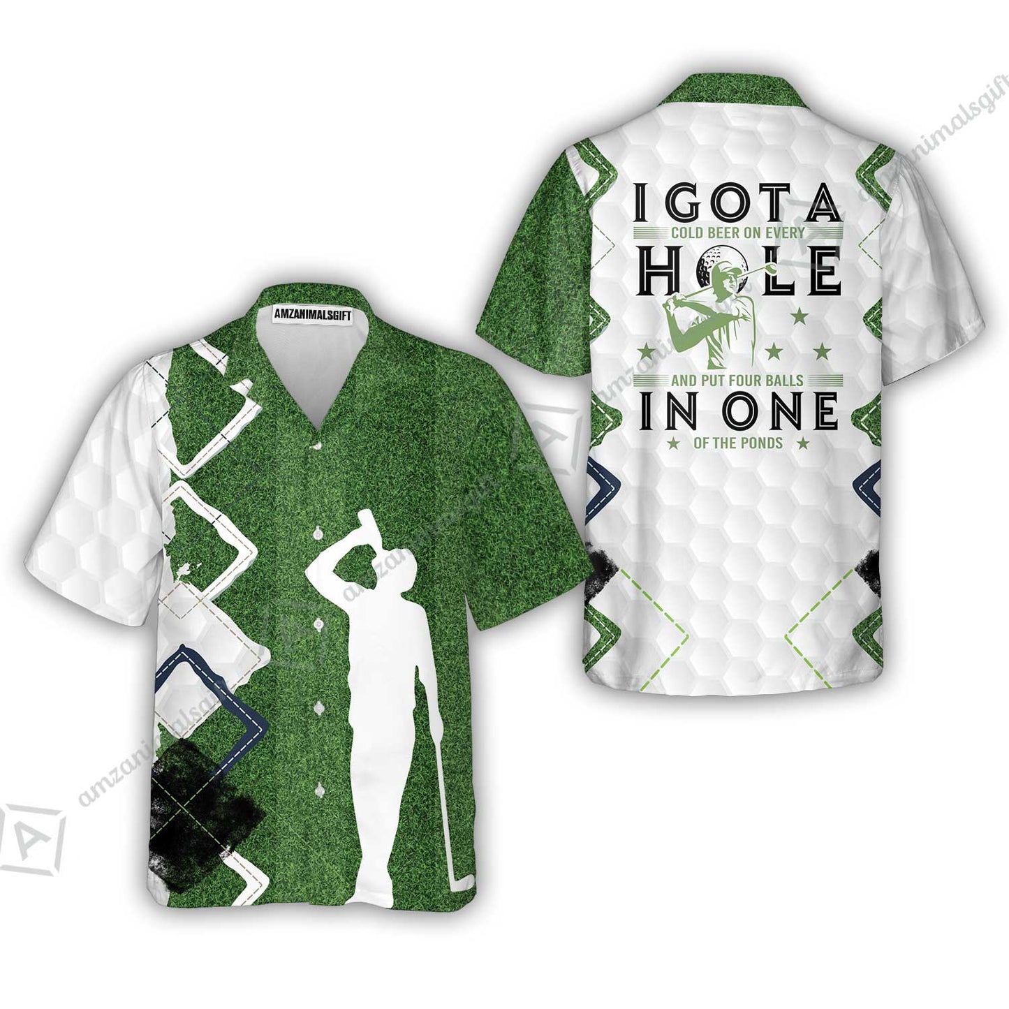 Men Golf Polo Shirt - Green Argyle Golf Men Polo Shirt, I Got A Cold Beer On Every Hole In One Men Golf Polo Shirt