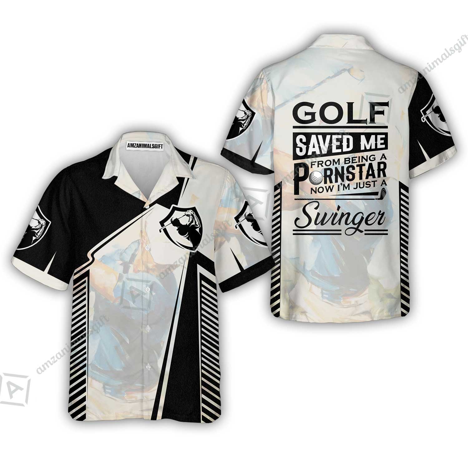 Black And White Hawaiian Shirt, Golf Saved Me Golfing Hawaiian Shirt