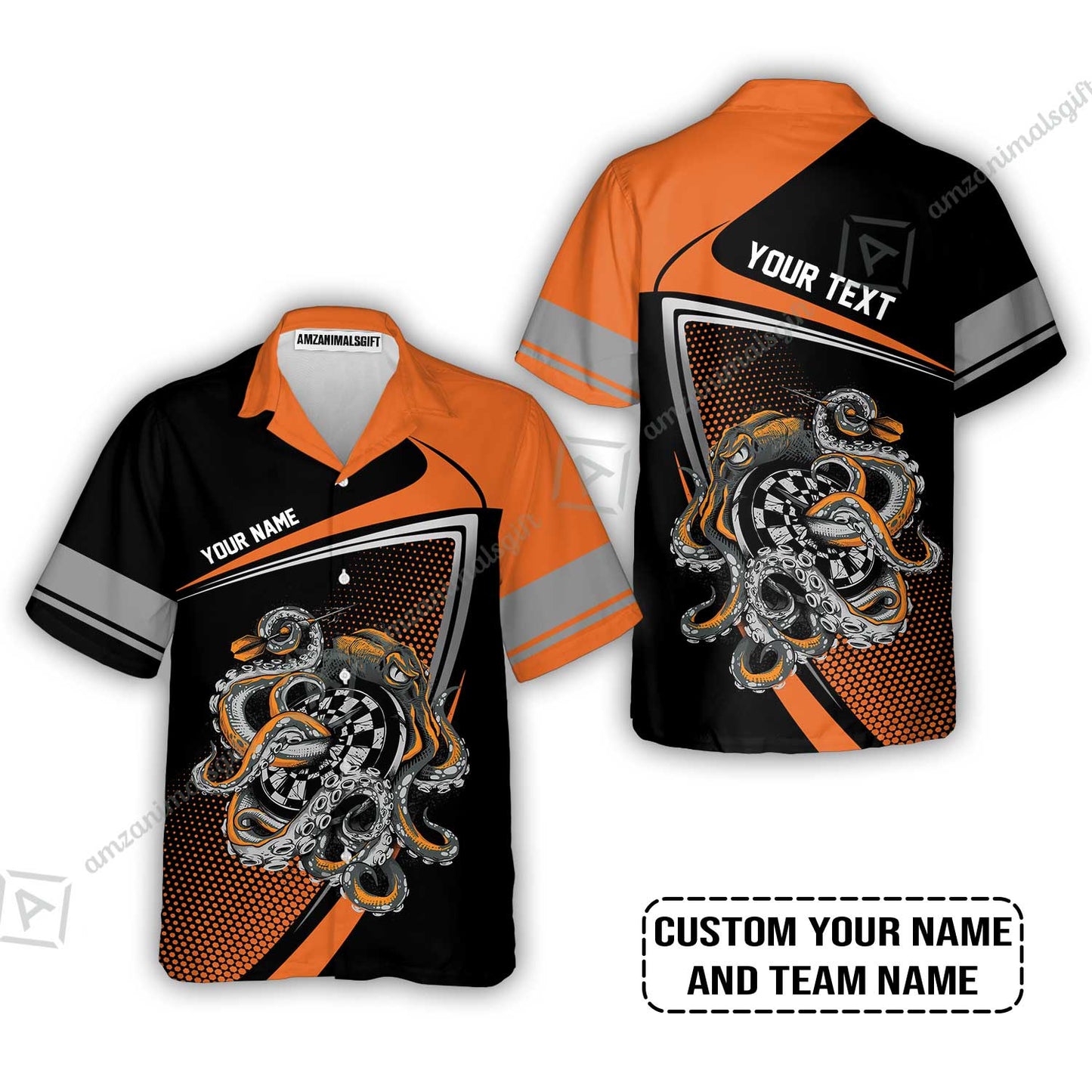 Customized Name & Text Darts Zip Polo Shirt, Personalized Darts And Octopus Zip Polo Shirt