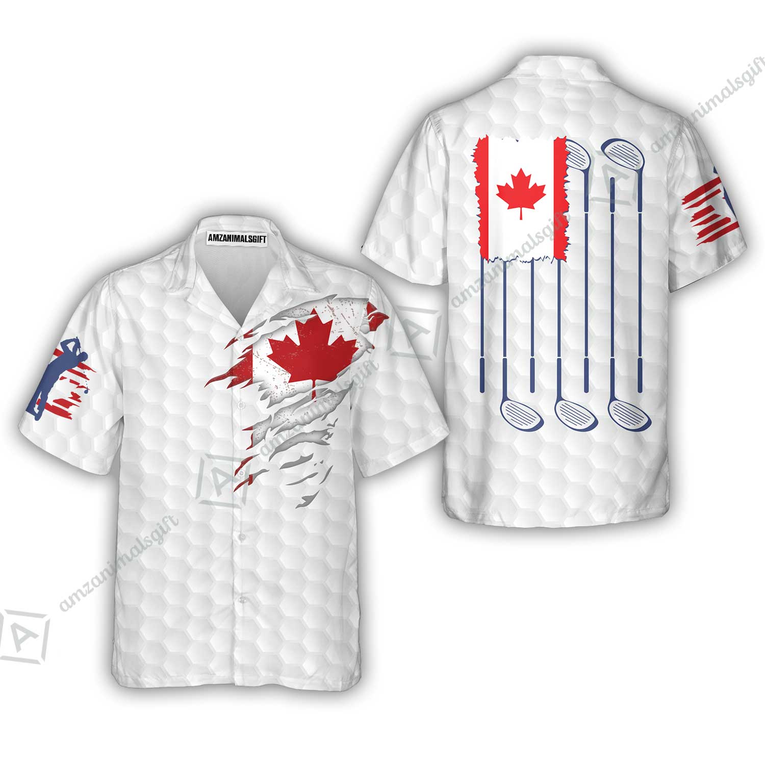 Golf Canada Flag Hawaiian Shirt, Red Maple Leaf Golfing Shirt, Canadian Golf Hawaiian Shirt