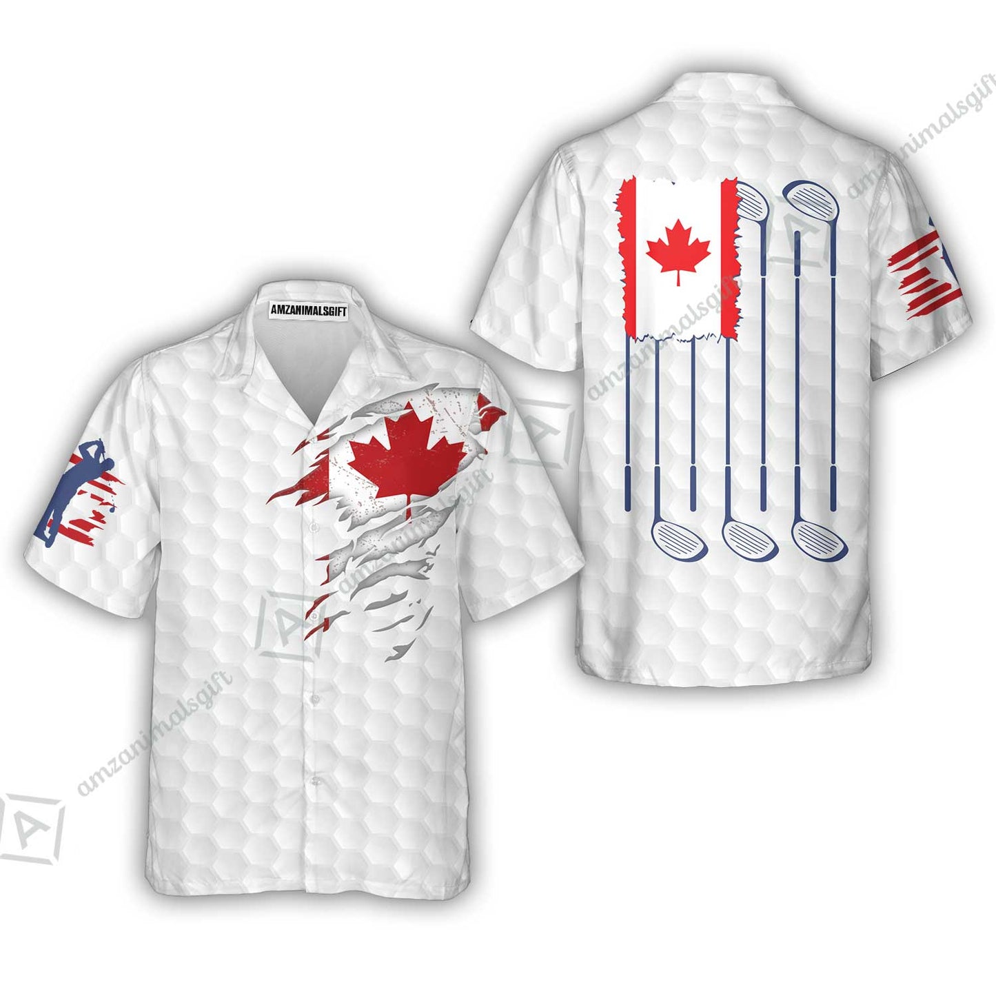 Golf Canada Flag Short Sleeve Polo Shirt, Red Maple Leaf Golfing Shirt, Canadian Golf Polo Shirt