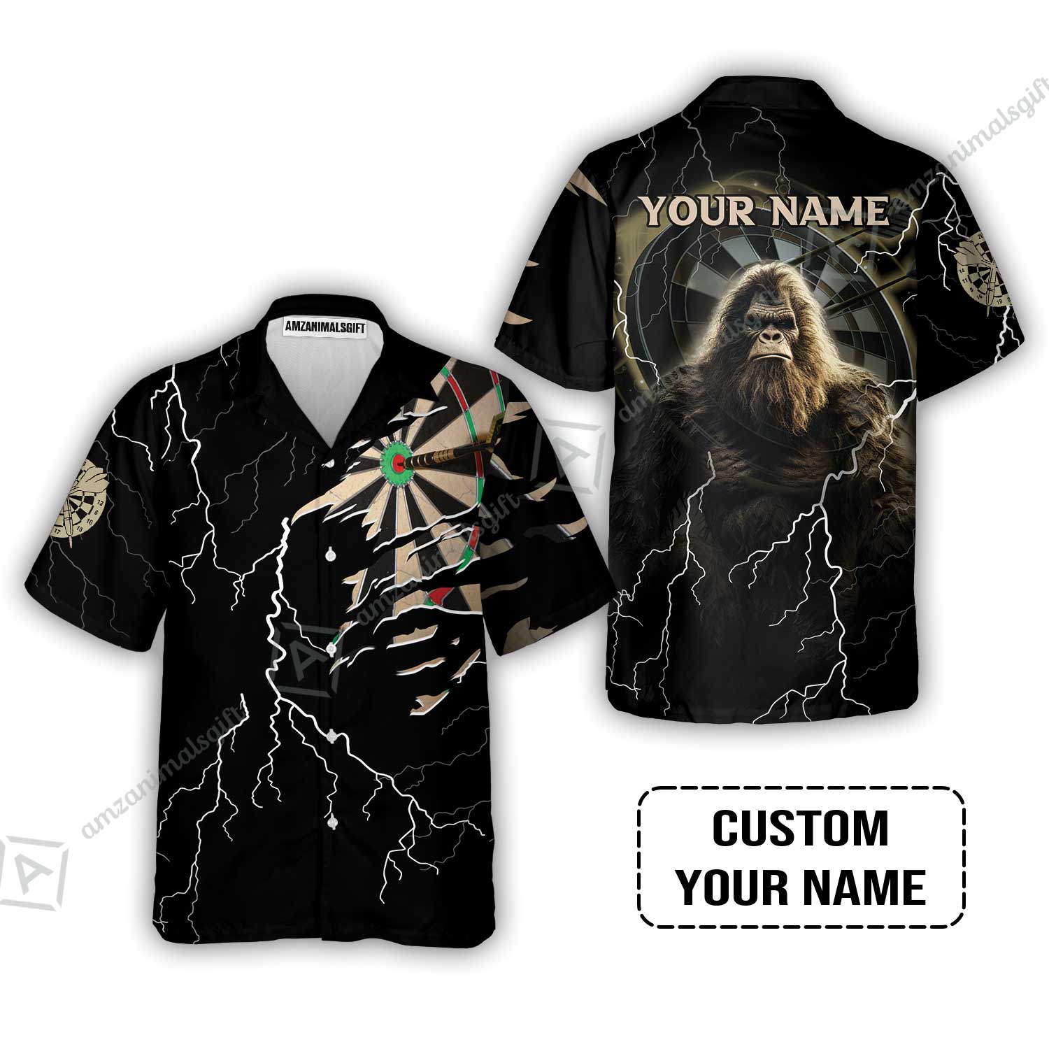 Customized Name Darts Hawaiian Shirt, Bullseye Dartboard Personalized Bigfoot And Darts Hawaiian Shirt