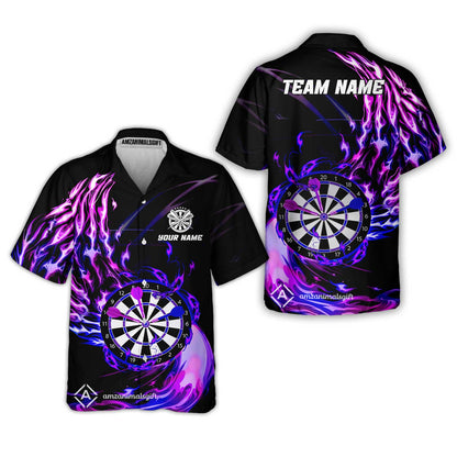 Personalized Darts Hawaiian Shirt - Custom Name & Team Name Darts Purple Fire Polo Shirt For Women, Darts Team, Darts Lover