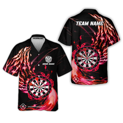 Personalized Darts Hawaiian Shirt - Custom Name & Team Name Darts Purple Fire Polo Shirt For Women, Darts Team, Darts Lover