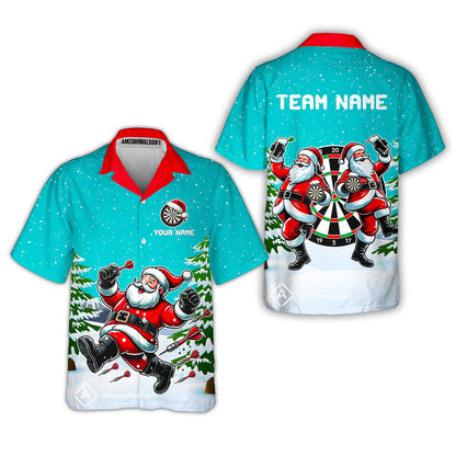 Custom Funny Santa Darts Team Unisex Polo Shirts, Darts uniforms Funny Santa Personalized Name And Team Name