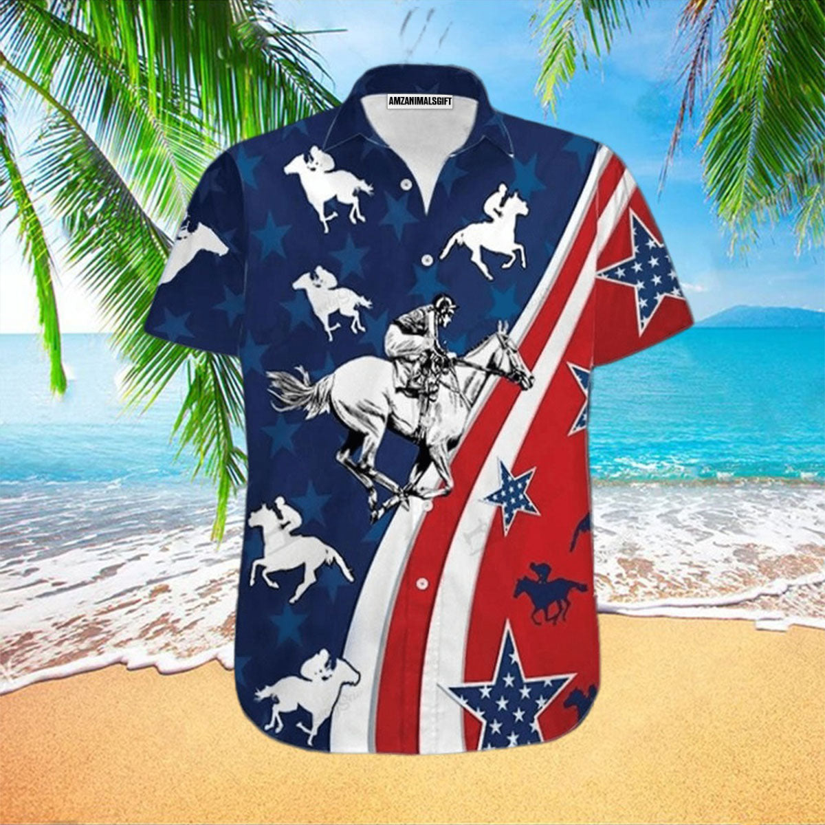 Hawaiian Aloha Shirts Horse Racing America Hawaiian Shirt, Kentucky Derby Horse Hawaiian Shirt - Perfect Gift For Men, Horse Lovers, Horse Racing Lover