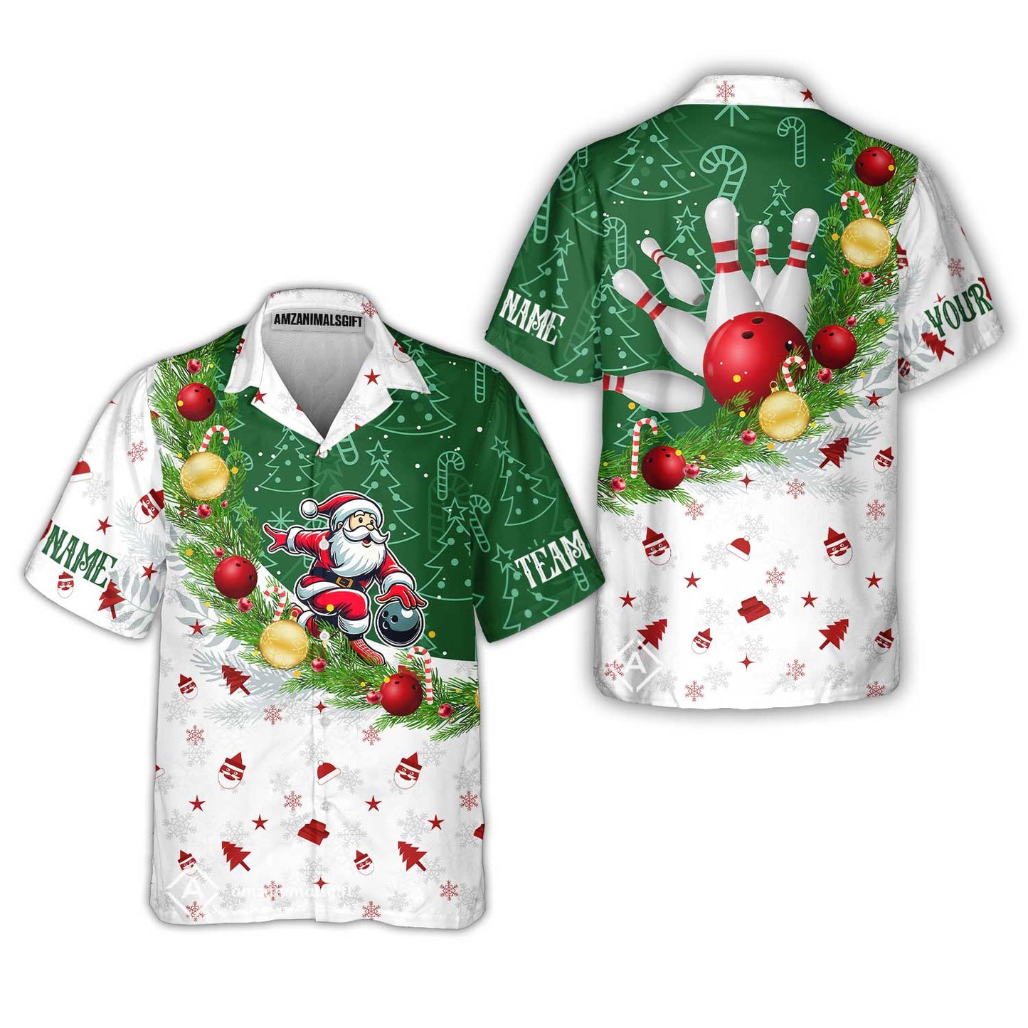 Custom Christmas Santa Bowling Team Jerseys Polo Shirts, Christmas Santa Bowling uniforms - Bowling Polo Personalized Name And Team Name