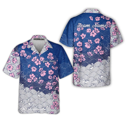 Customized Bowling Quarter-Zip Jersey Polo Shirts, Flowers Cherry Blossom Bowling Shirt For Tournament Team Men Women Bowlers