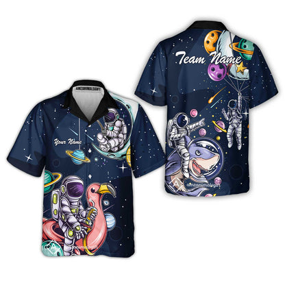 Customized Bowling Unisex Polo Shirt, Galaxy Astronaut, Bowling Uniforms, Personalized Name And Team Name