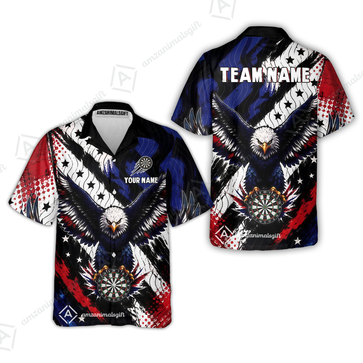 Custom Dart Jersey Team Shirt For Players, American Flag and Eagle Hold Board, Personalize Name and Team Name