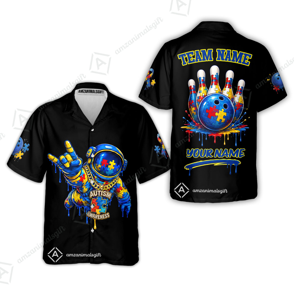 Customized Rainbow Puzzle Astronaut Awareness Bowling Jersey, Custom Name And Team Name For Bowlers