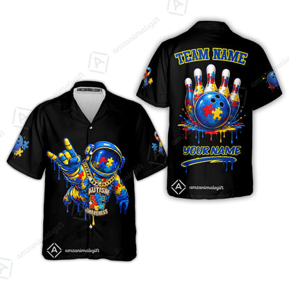 Customized Rainbow Puzzle Astronaut Awareness Bowling Jersey, Custom Name And Team Name For Bowlers