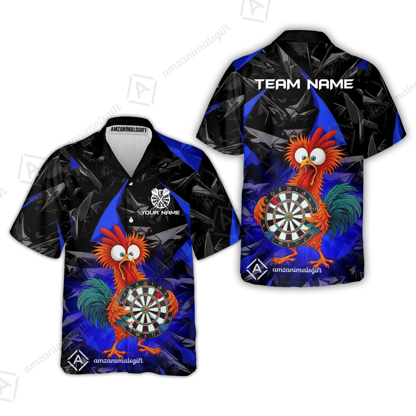 Custom Darts Team Jersey, Personalized Funky Rooster Dart Shirt For Players With Name & Team Name