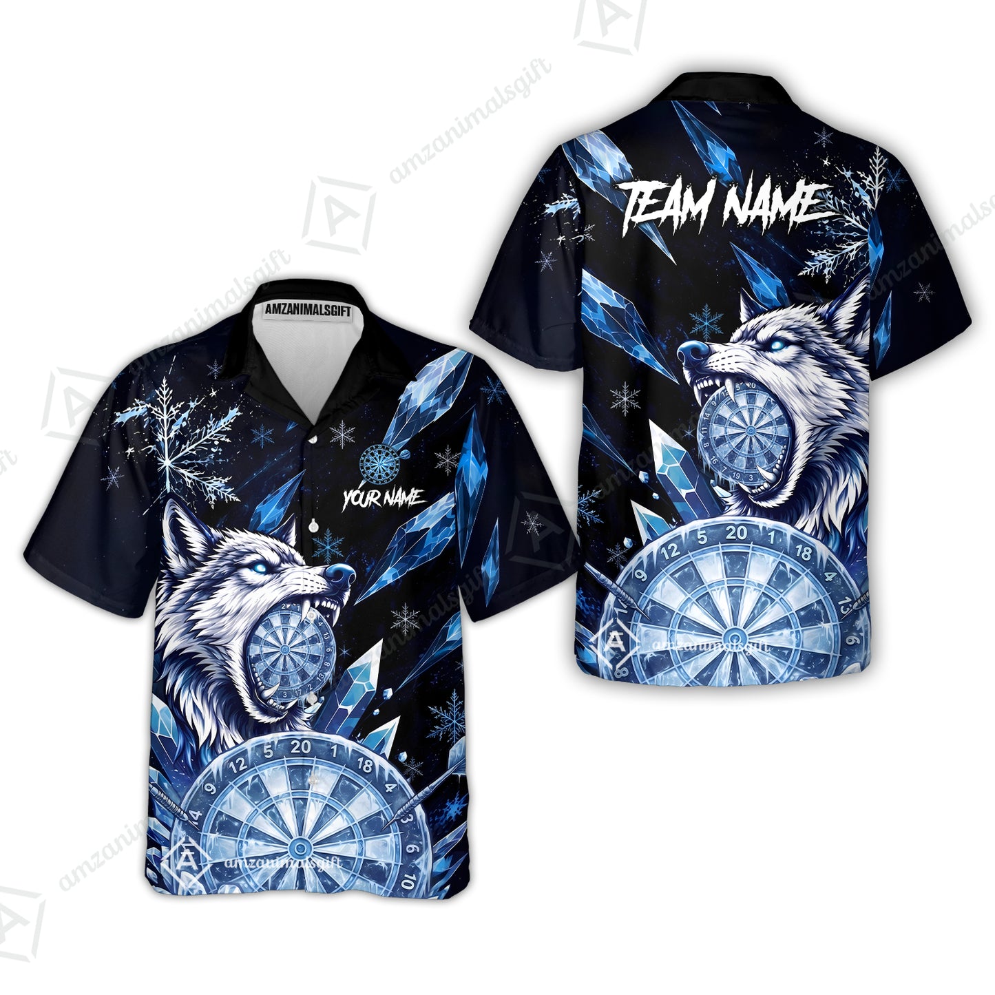 Customized Ice Wolf Crystal Winter Mascot Darts Jersey, Personalized Name And Team Name For Players