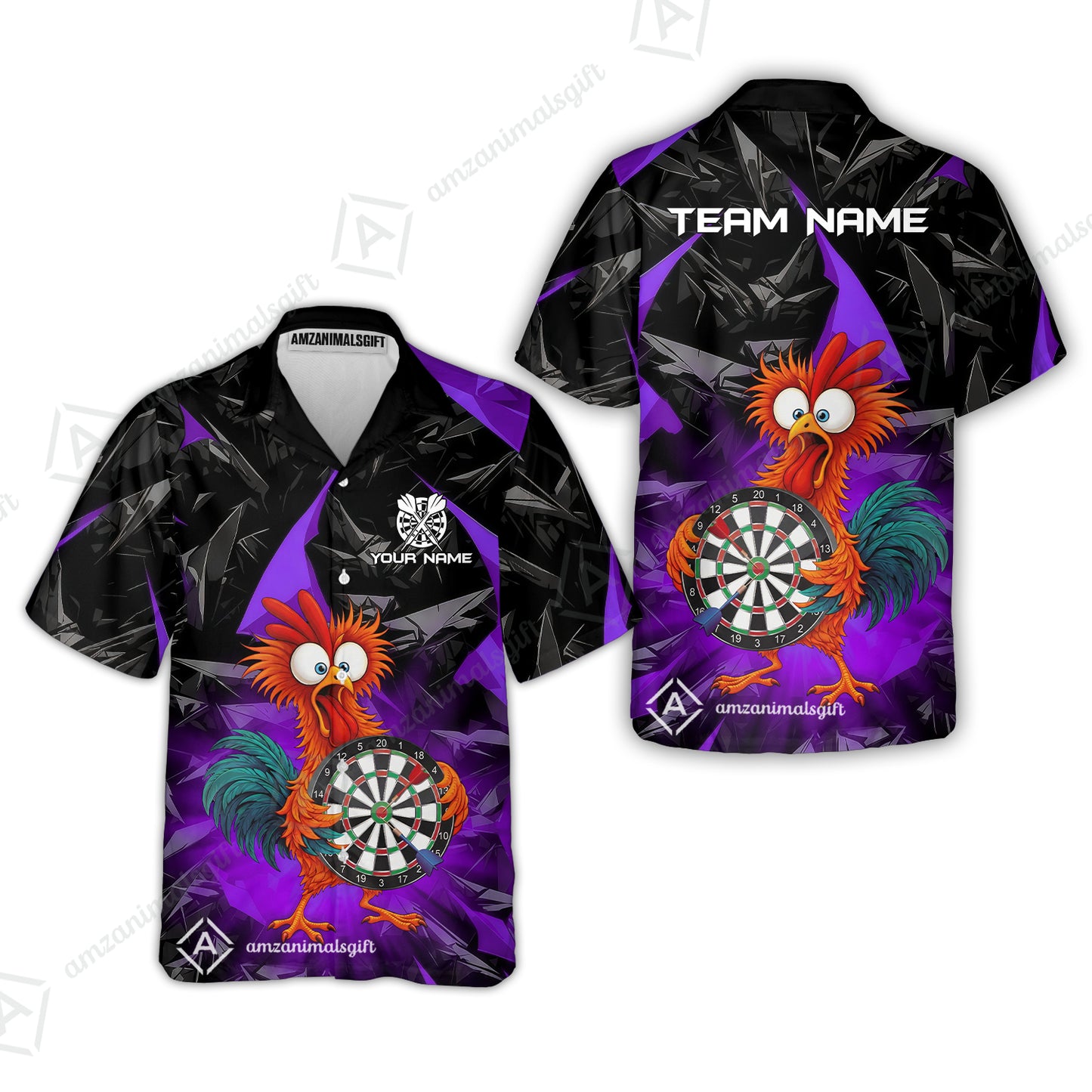 Custom Darts Team Jersey, Personalized Funky Rooster Dart Shirt For Players With Name & Team Name