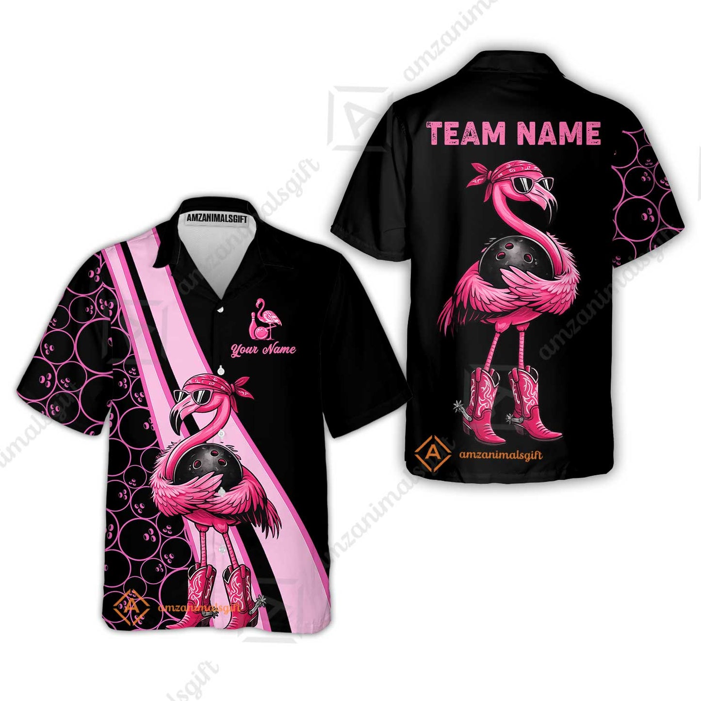Custom Bowling Jersey Polo Shirt, Cowgirl Flamingo Bowling Custom Bowling Jersey Team Shirt For Players With Name & Team Name