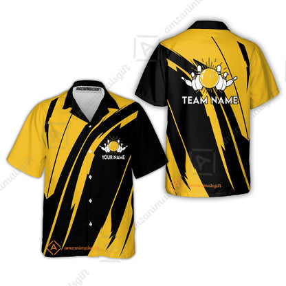 Custom Bowling Team Jerseys Polo Shirts, Ocean Blue Yellow Bowling uniforms, Custom Bowling Shirts With Personalized Name And Team Name