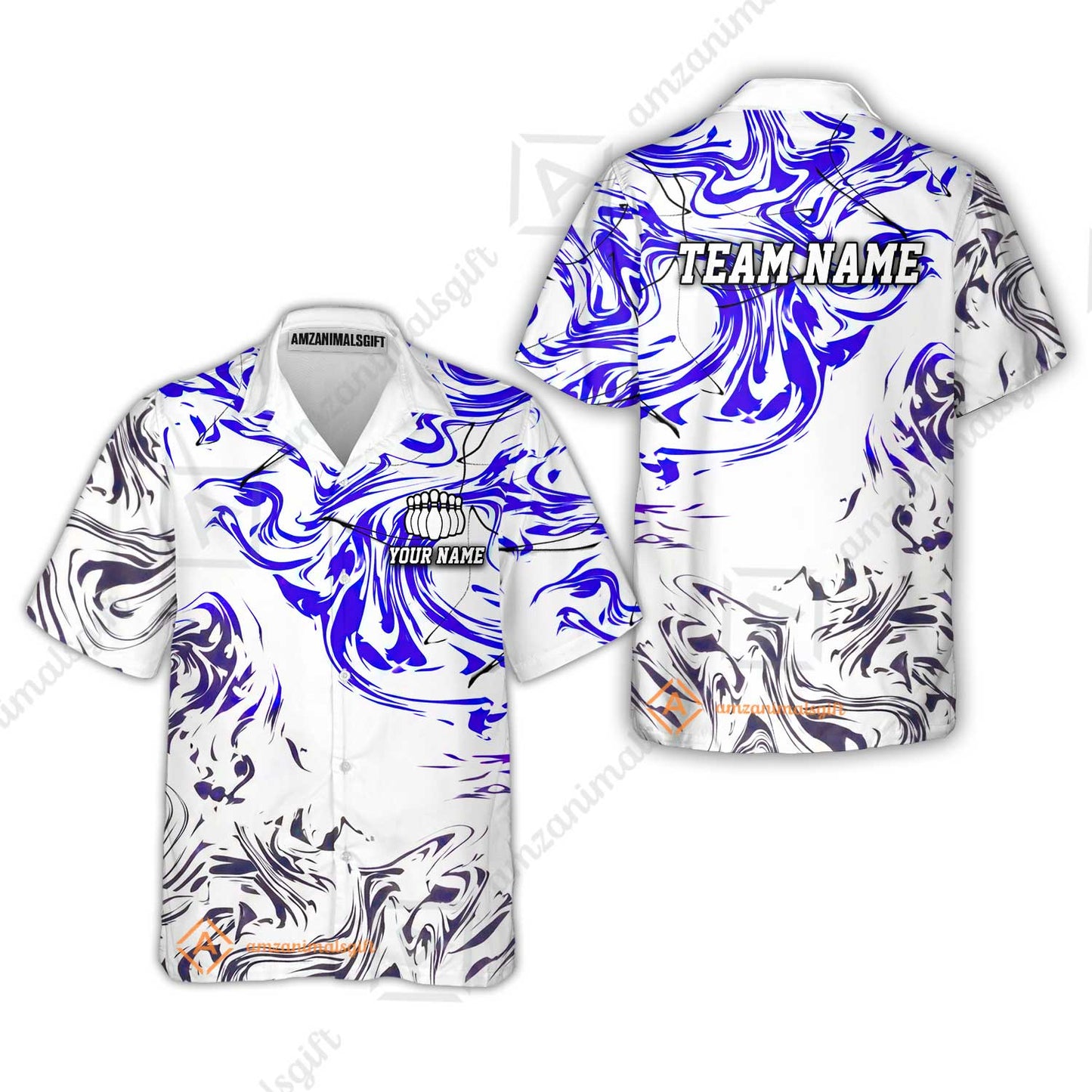 Customized Bowling Unisex Polo Shirt, Velocity Wave Marble Swirl Pattern Bowling, Personalized Name Team Name For Bowlers