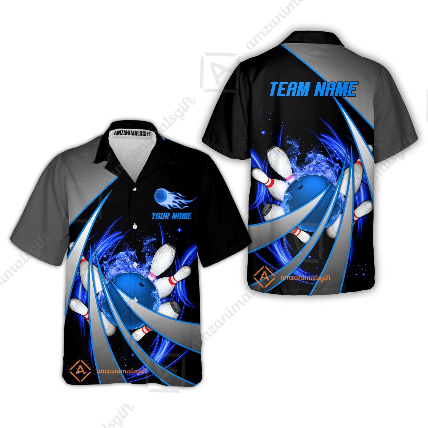 Customized Bowling Unisex Polo, Flame Bowling And Pins Tornado Pattern Multicolor Option Customized Name Zipper Polo Jerseys Shirts