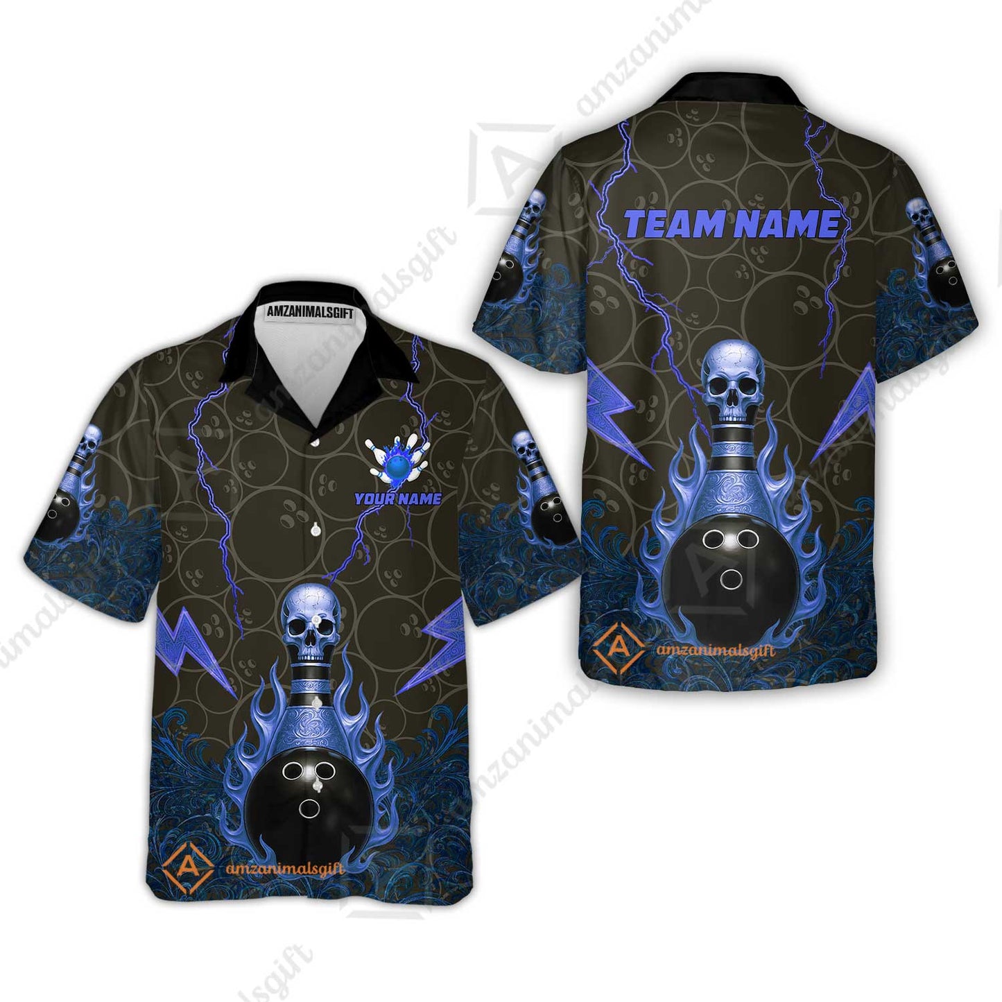 Custom Bowling Team Unisex Polo Shirt, Thunder Skull Strike Personalized Team Shirt, Custom Name and Team Name for Bowlers