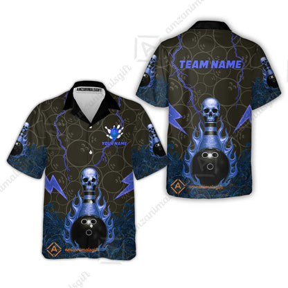 Custom Bowling Team Unisex Polo Shirt, Thunder Skull Strike Personalized Team Shirt, Custom Name and Team Name for Bowlers