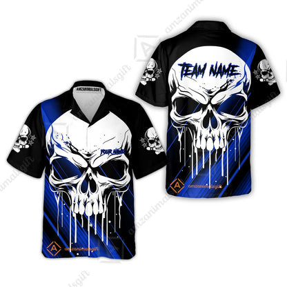 Customized Bowling Polo, Blue Skull Bowling Creepy Style Bowling jerseys Custom Name And Team Shirt