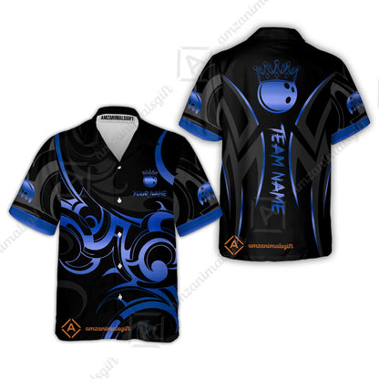 Customized Bowling Team Hawaiian Shirt, Bowling Swirling Fire Flames Gold And Black Style Polo Shirt For Bowlers