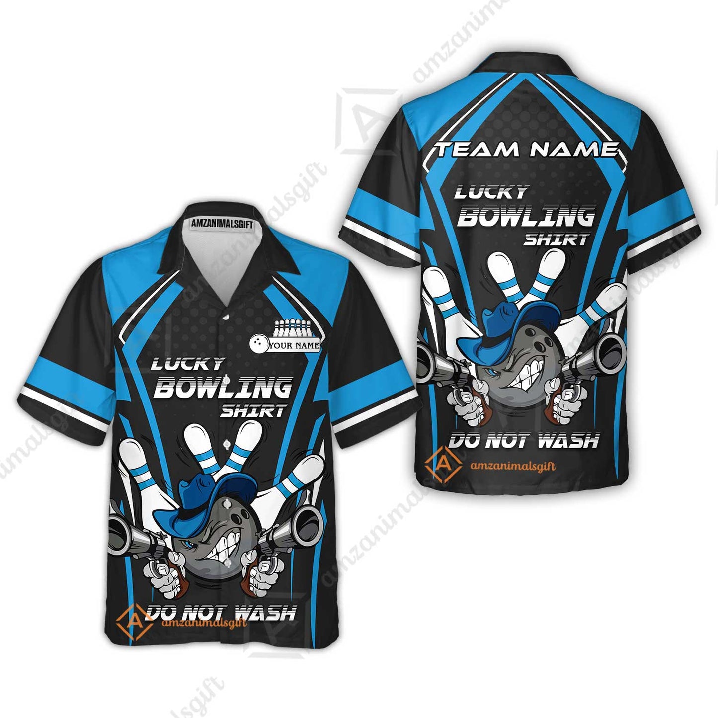 Customized Bowling Team Hawaiian Shirt, Lucky Bowling Shirt Do Not Wash Bowling Ball Aiming Guns, Personalized Name Bowling Shirt
