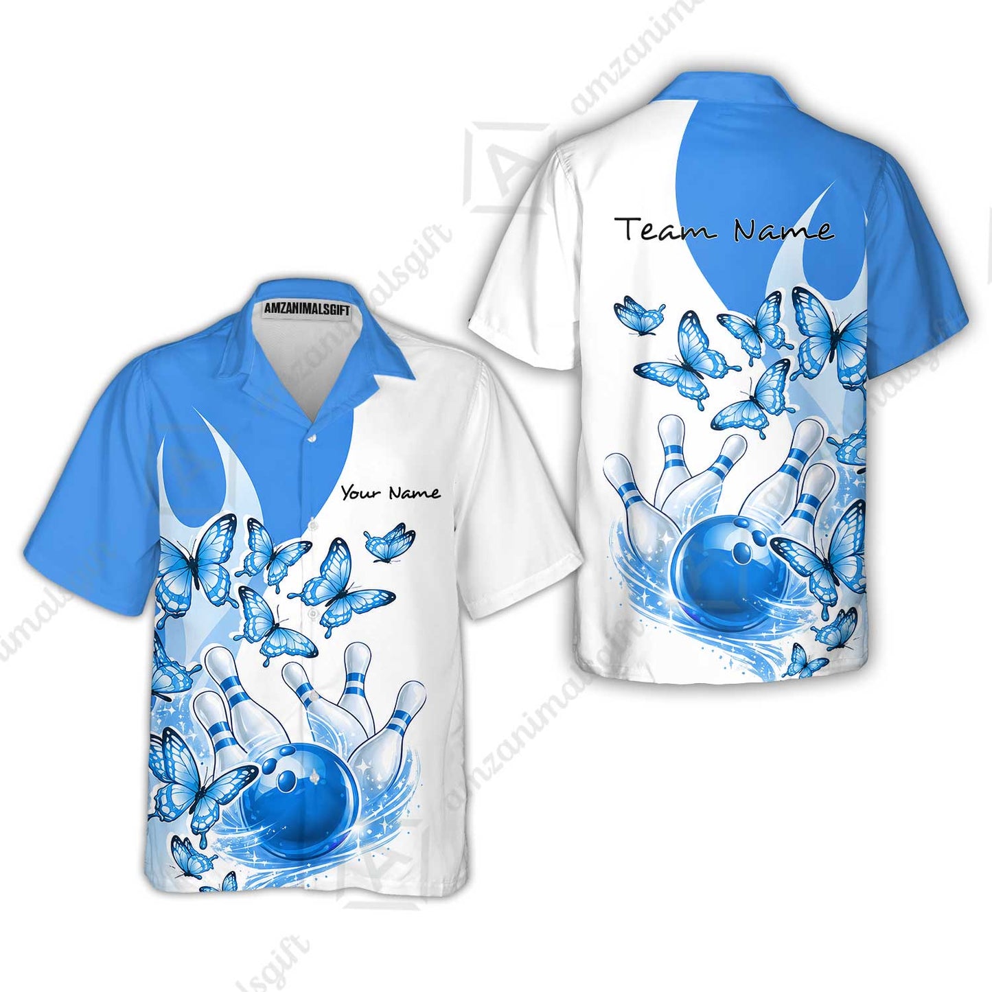 Custom Bowling Jersey Polo Shirt, Butterfly Strike, Personalized Name & Team Name