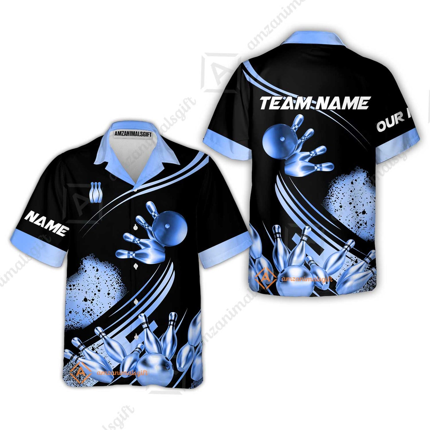 Custom Bowling Team Jerseys Polo Shirts, Bowling Uniforms Ball And Pins Ultimate Golden Multicolor Options Personalized Name And Team Name
