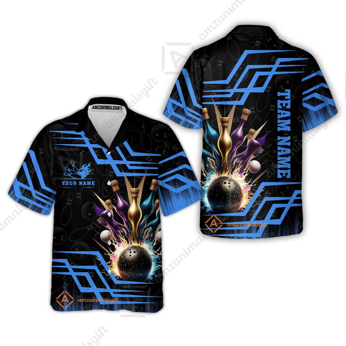 Customized Bowling Unisex Polo, Bowling And Pins Royal Multicolor Option Customized Name And Team Name For Bowling Team