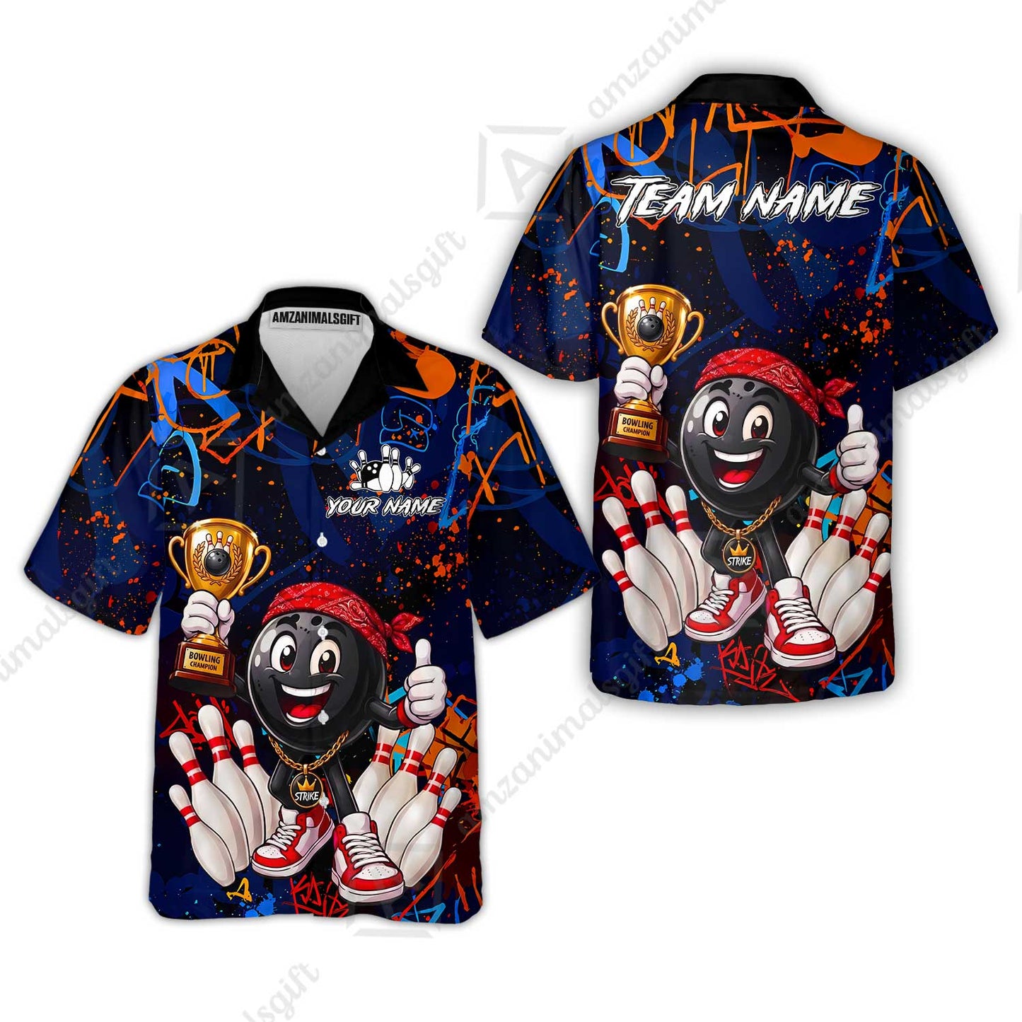 Custom Bowling Jersey Polo Shirt, Graffiti Champion, Custom Bowling Jersey Team Shirt For Players With Name & Team Name