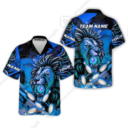 Custom Bowling Team Jerseys Shirts, Bowling uniforms Ball & Pins Lion Pattern Personalized Name And Team Name