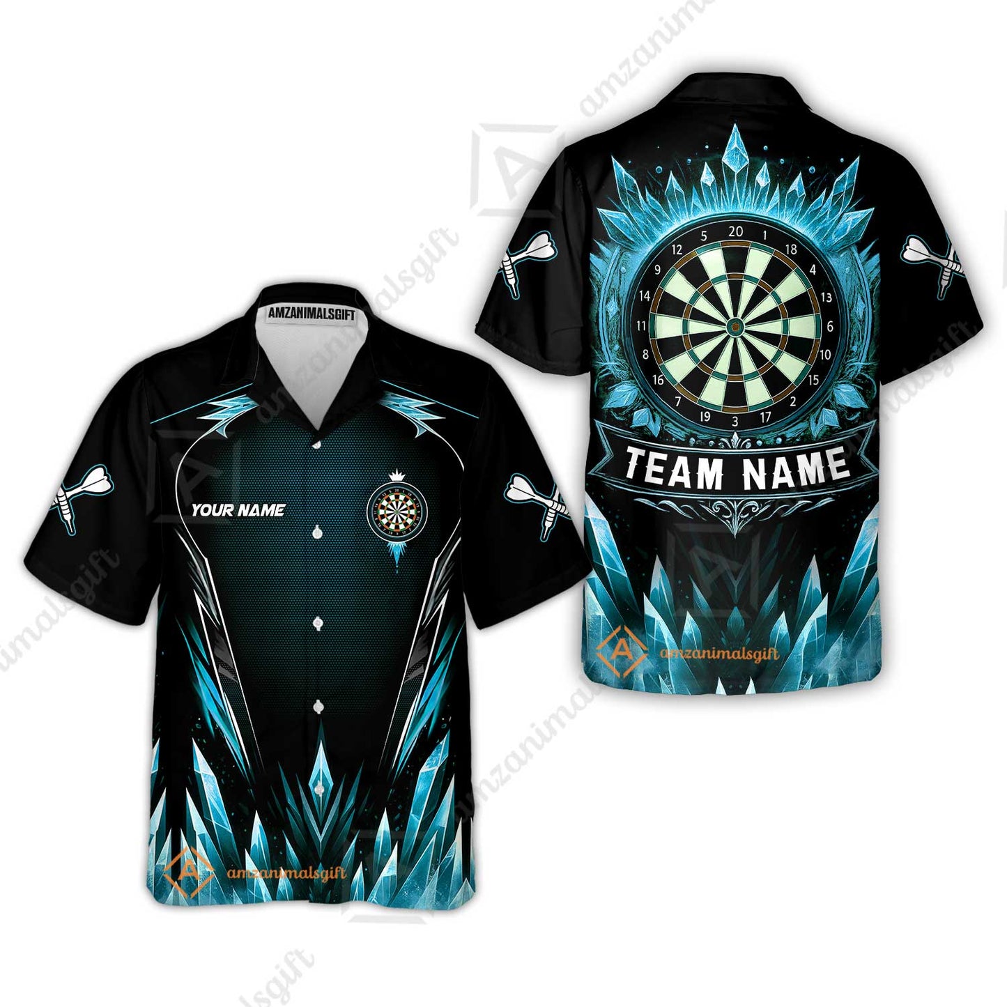 Custom Blue Ice Dartboard Jersey Polo Quarter-Zip Team Shirts, Customized Name Team Name Darts Team Jerseys Uniform
