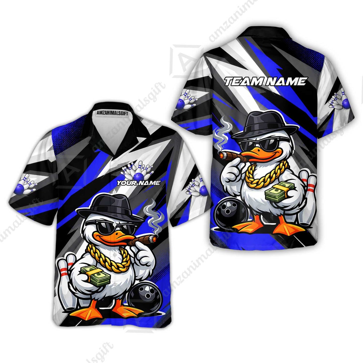 Custom Bowling Jersey Polo Shirt, Boss Hustle Duck Gangster Style, Custom Bowling Jersey Team Shirt For Players With Name and Team Name