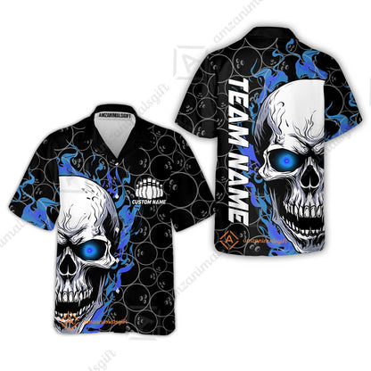 Personalized Bowling Unisex Polo Shirt, Green Flaming Skull Shirt For For Team Men Women Bowlers