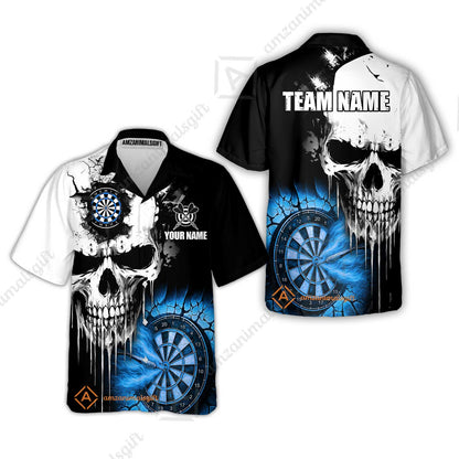 Custom Grunge Skull Crack Wall Darts Team Hawaiian Shirt, Customized Name Team Name Darts Polo Team Jerseys Uniform
